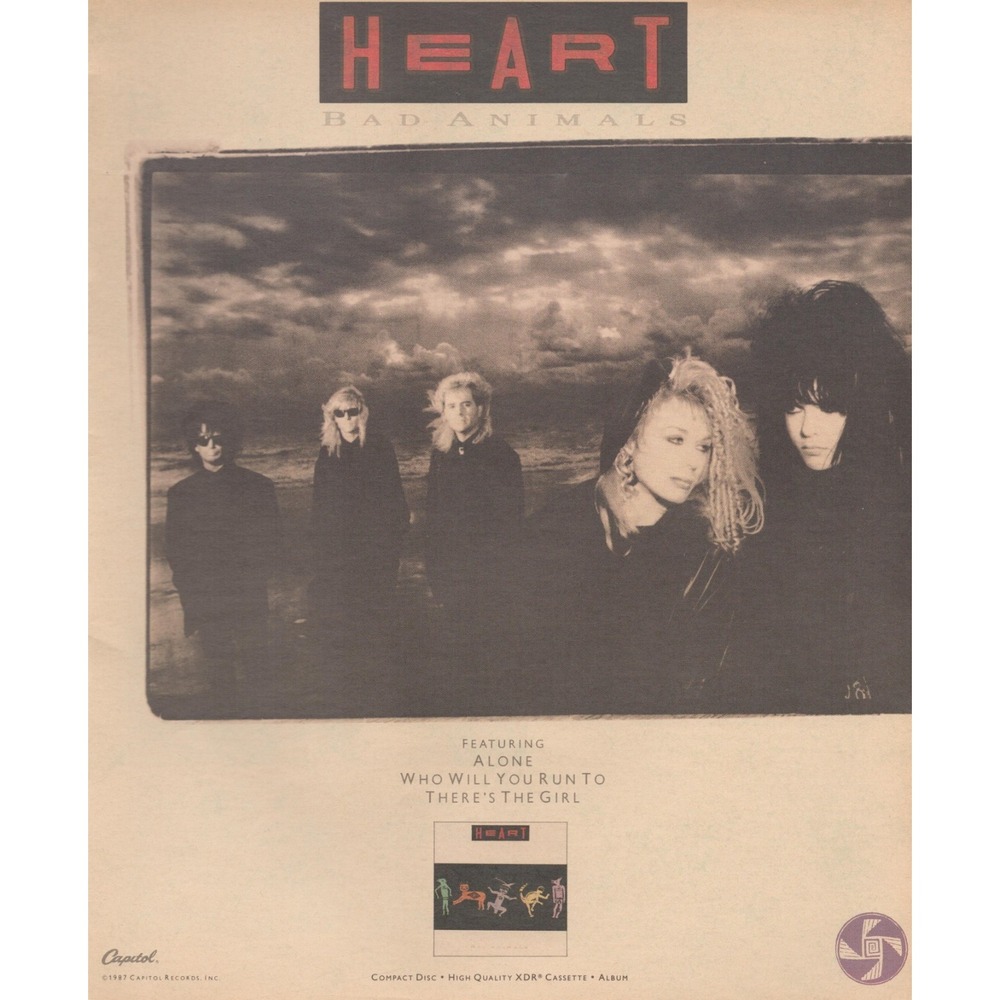 1987 Heart Magazine Print Ad Bad Animals Ann Nancy Wilson Rock Music Decor
